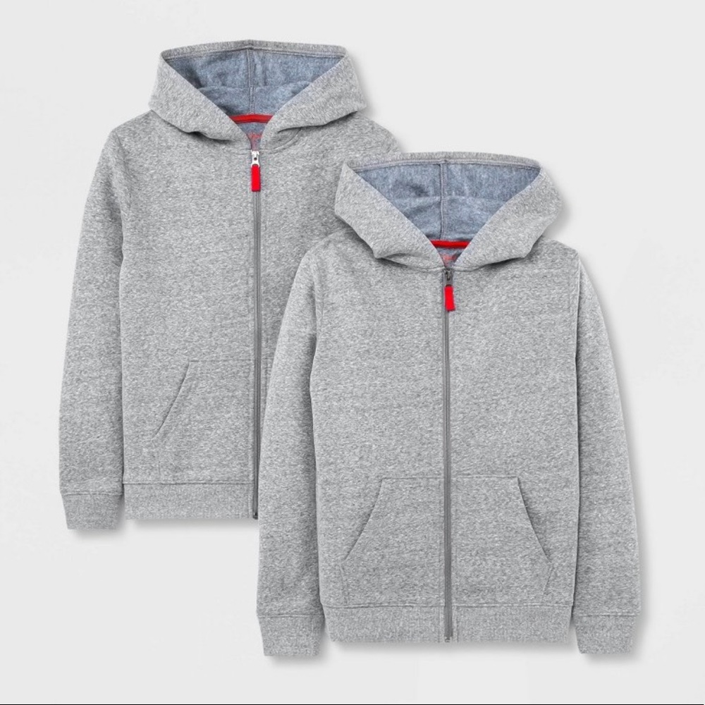 NWT* Large Boys’ 2pk Fleece Zip-Up Hoodie- Cat & Jack Gray (L)